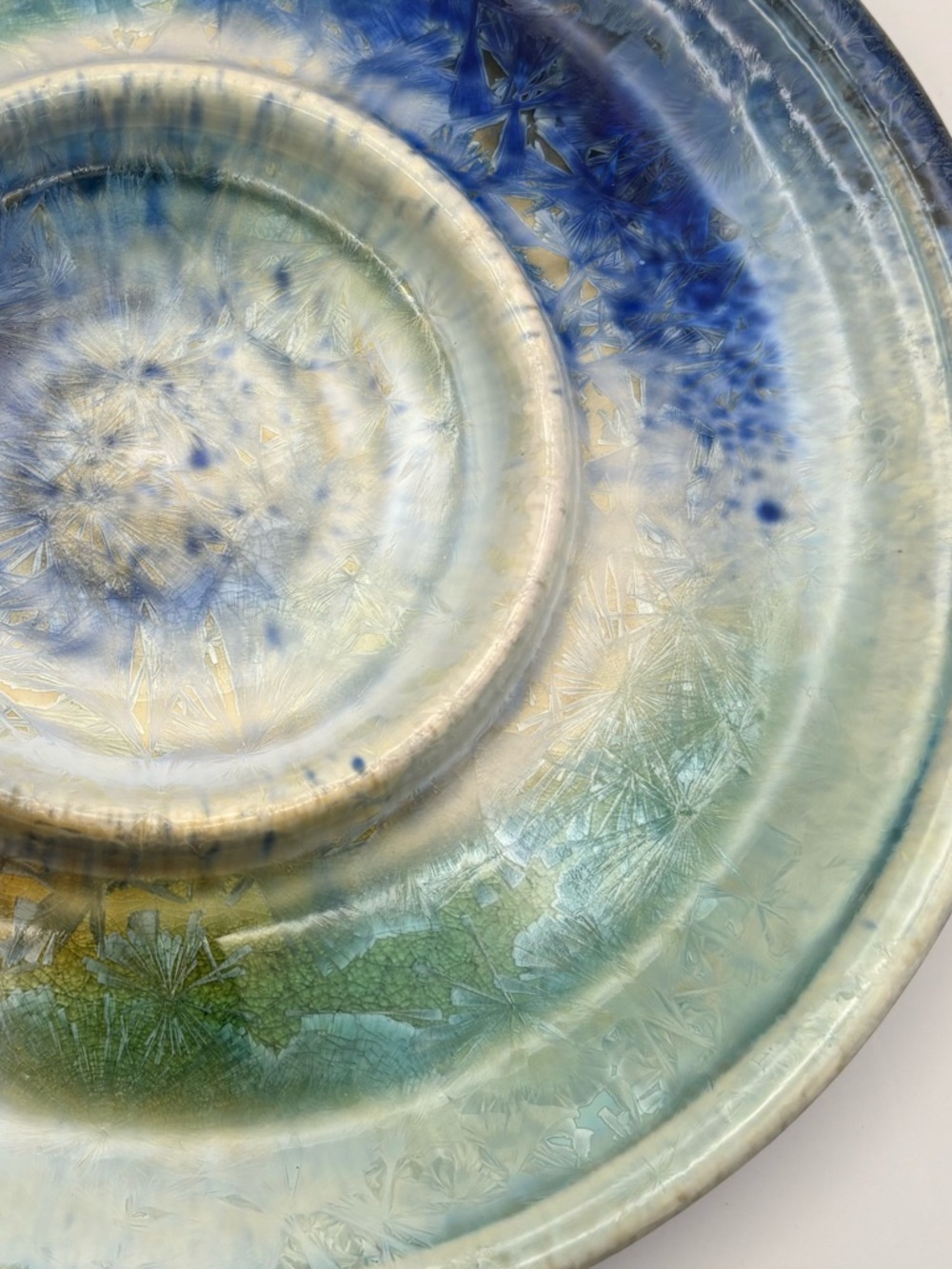 Kent Follette Signed Glazed Blue & Green Decorative Ceramic Serving Plate - Picture 8 of 9